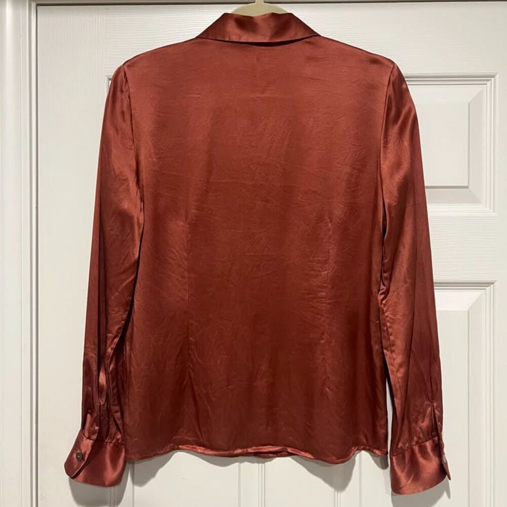 Caslon Rust Copper Pointed Collar Silk Long Sleeve Button-Down Blouse Top Medium - Picture 6 of 12